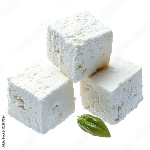 feta cheese cubes - isolated on white background