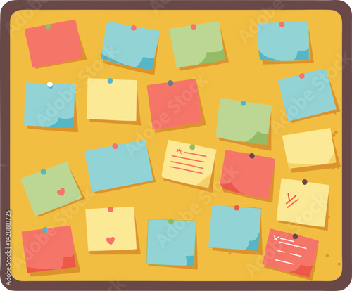 Colorful Sticky Notes on Bulletin Board Illustration