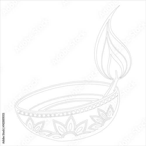 Diwali Diya Line Art Silhouette Vector Traditional Oil Lamp Line Art Illustration