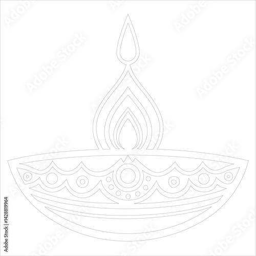 Diwali Diya Line Art Silhouette Vector Traditional Oil Lamp Line Art Illustration