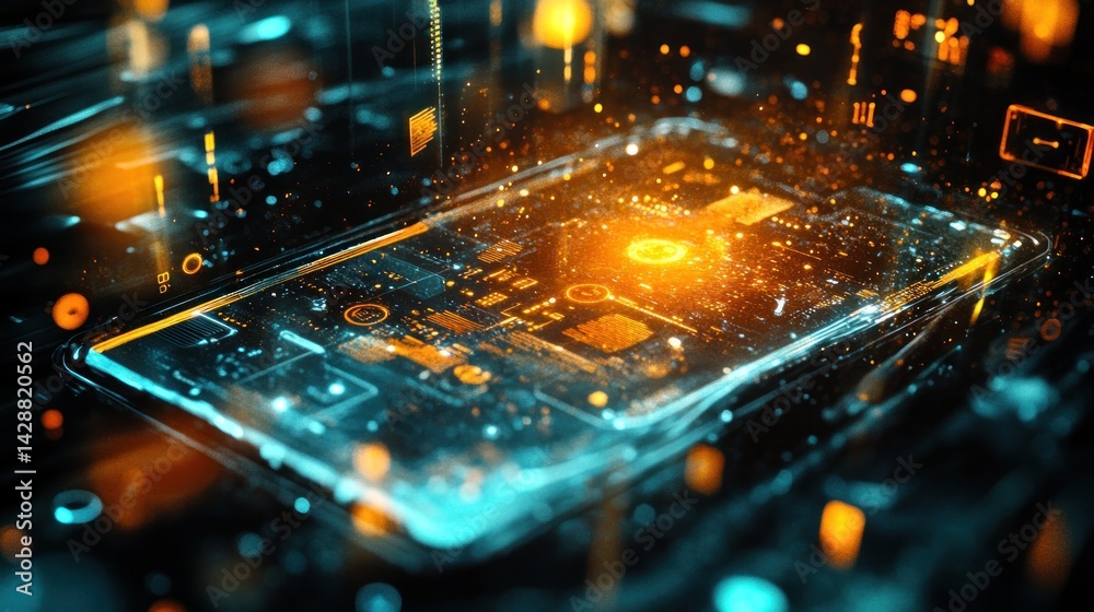Futuristic digital device glowing, data streams, abstract background, tech concept Futuristic digital device glowing, data streams, abstract background, tech concept