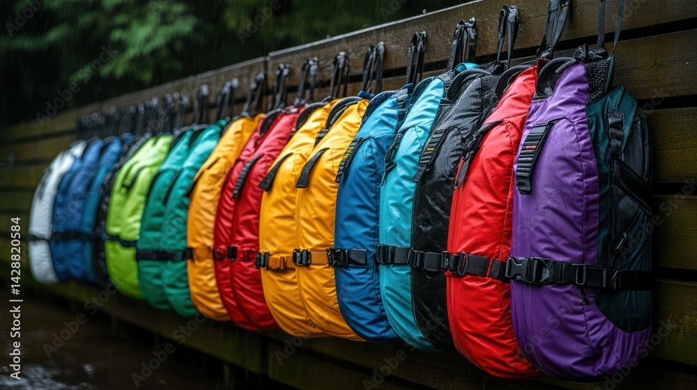 Obraz premium Colorful backpacks hanging outdoors