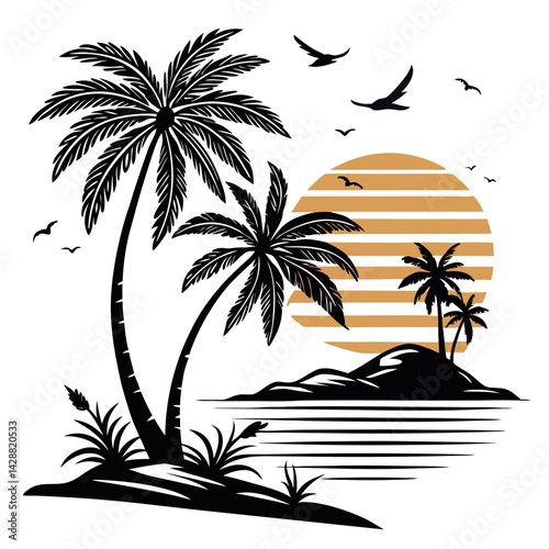 Coastal Paradise Island Silhouette