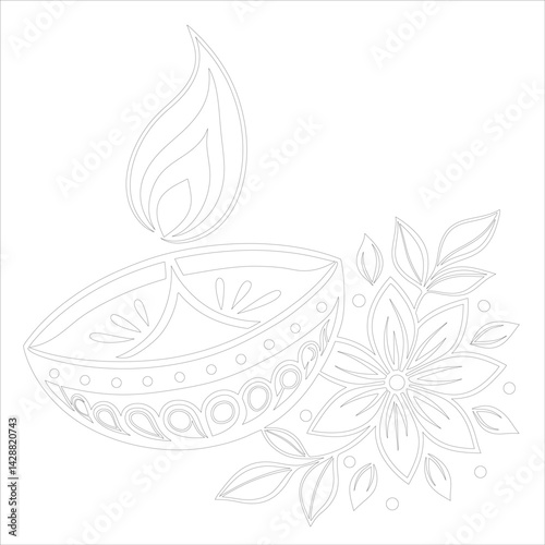Diwali Diya Line Art Silhouette Vector Traditional Oil Lamp Line Art Illustration