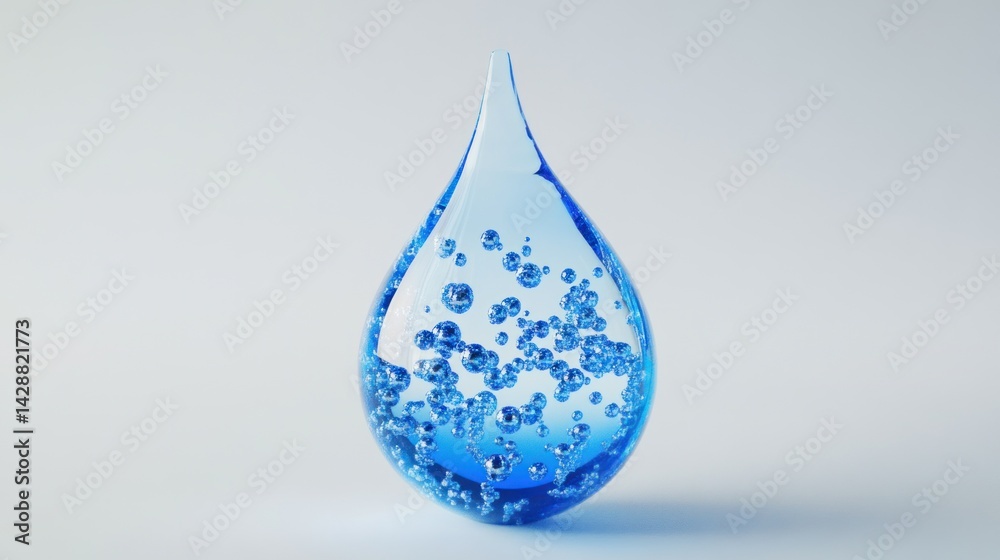 Fototapeta premium A single blue water droplet with air bubbles inside