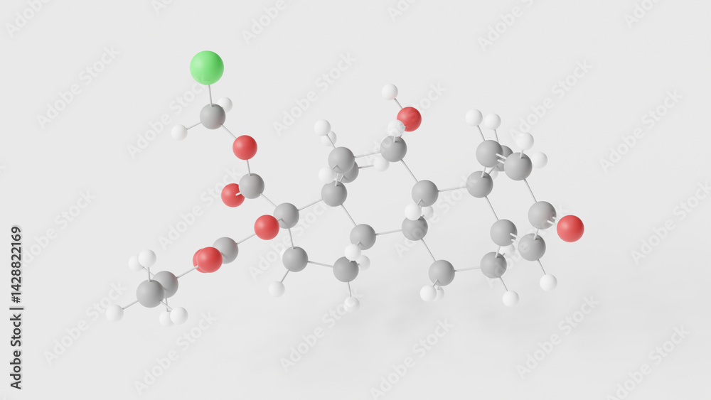 loteprednol etabonate molecule 3d, molecular structure, ball and stick model, structural chemical formula corticosteroid drug loteprednol etabonate molecule 3d, molecular structure, ball and stick model, structural chemical formula corticosteroid drug