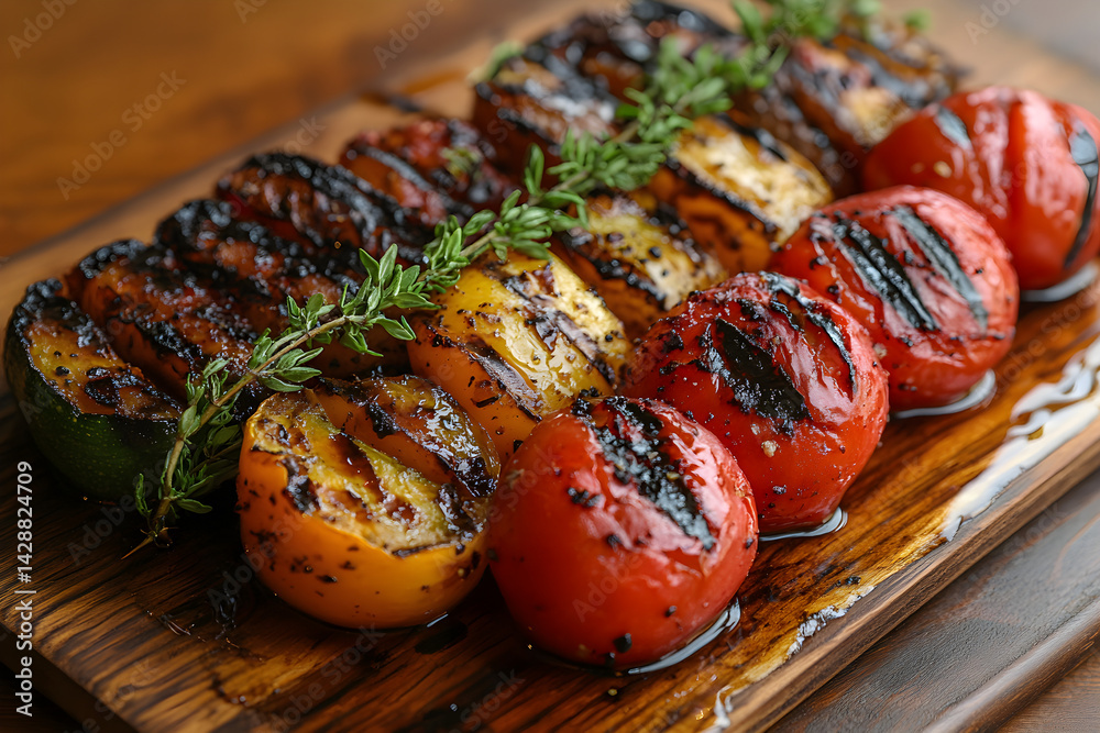 Charred grilled vegetables served with a drizzle of balsamic vinegar