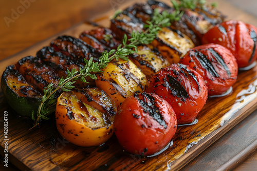 Charred grilled vegetables served with a drizzle of balsamic vinegar