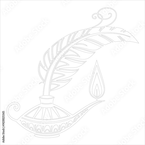 Diwali Diya Line Art Silhouette Vector Traditional Oil Lamp Line Art Illustration