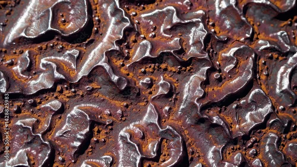 Closeup timelapse of rust patterns forming on metallic surface