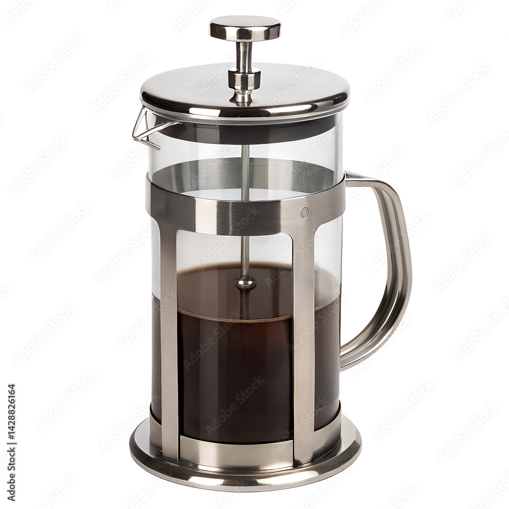 A French press coffee maker, isolated on a transparent background A French press coffee maker, isolated on a transparent background