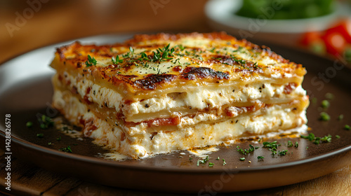 Obraz na płótnie Cheese lasagna with layers of ricotta, mozzarella, and marinara sauce w salonie