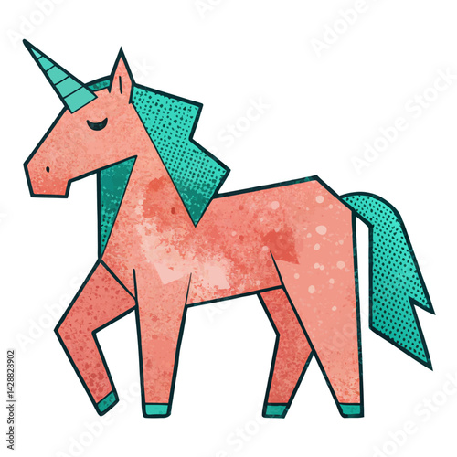 Playful Cartoon Unicorn with Colorful Mane and Sparkly Body
