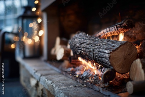 Obraz na płótnie Cozy fireplace with crackling logs and warm lighting for a homely feel. w salonie