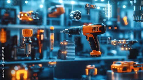 Floating cordless drill, tools, workshop, e-commerce