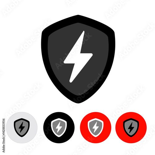 Lightning-Shield icon, black, white and colored buttons