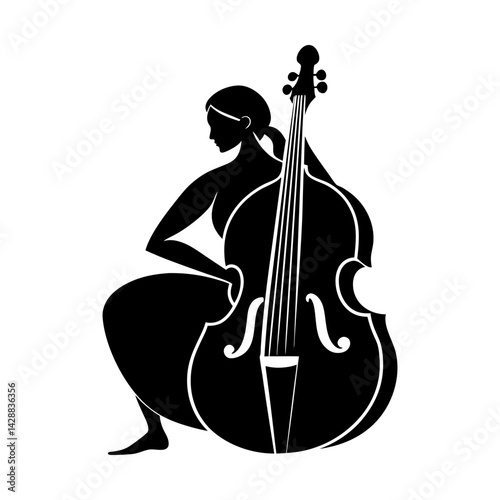 Elegant woman playing cello musical instrument art silhouette