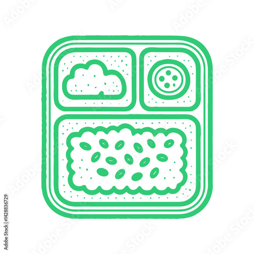 Outline illustration of a lunch box with compartments