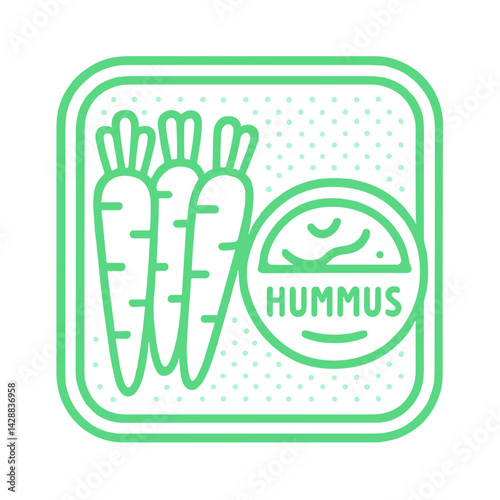 Outline illustration of a plate with carrots and hummus