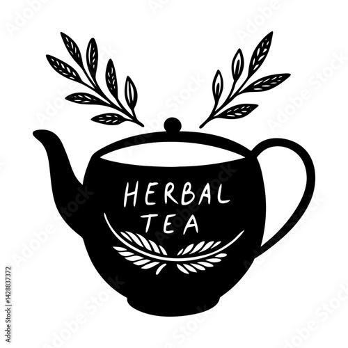 Aromatic herbal beverage teapot vector graphic art silhouette