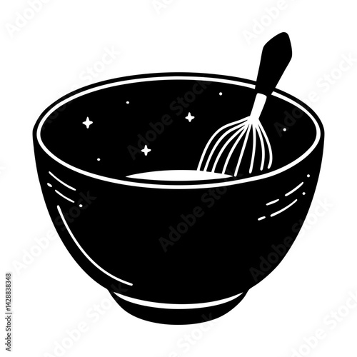 Whisking batter in bowl recipe preparation tool silhouette