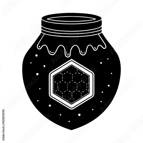 Jar of golden honey with honeycomb label vector art silhouette
