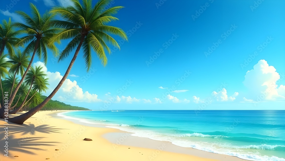 Tropical Beach with Palm Trees and Turquoise Water Relaxing Seaside