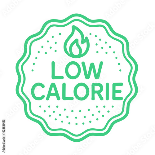 Outline illustration of a low calorie label with flame icon