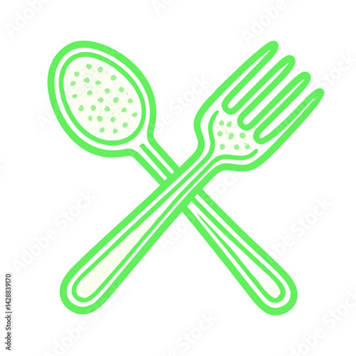 Outline illustration of a spoon and fork crossed