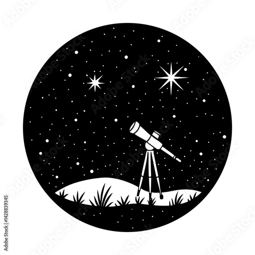 Telescope watching stars astronomy vector graphic silhouette