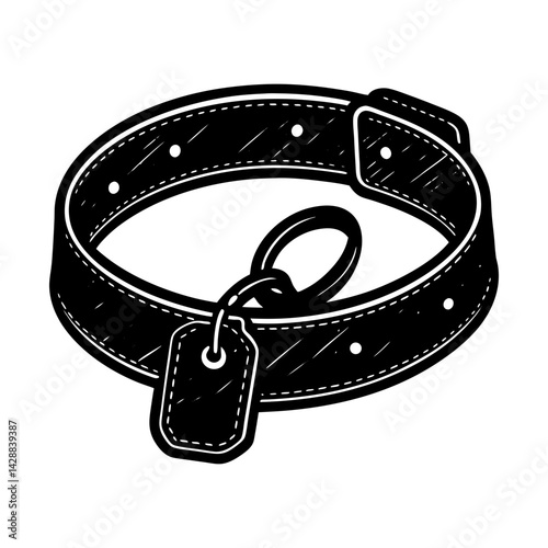 Stylish pet collar with tag vector illustration silhouette