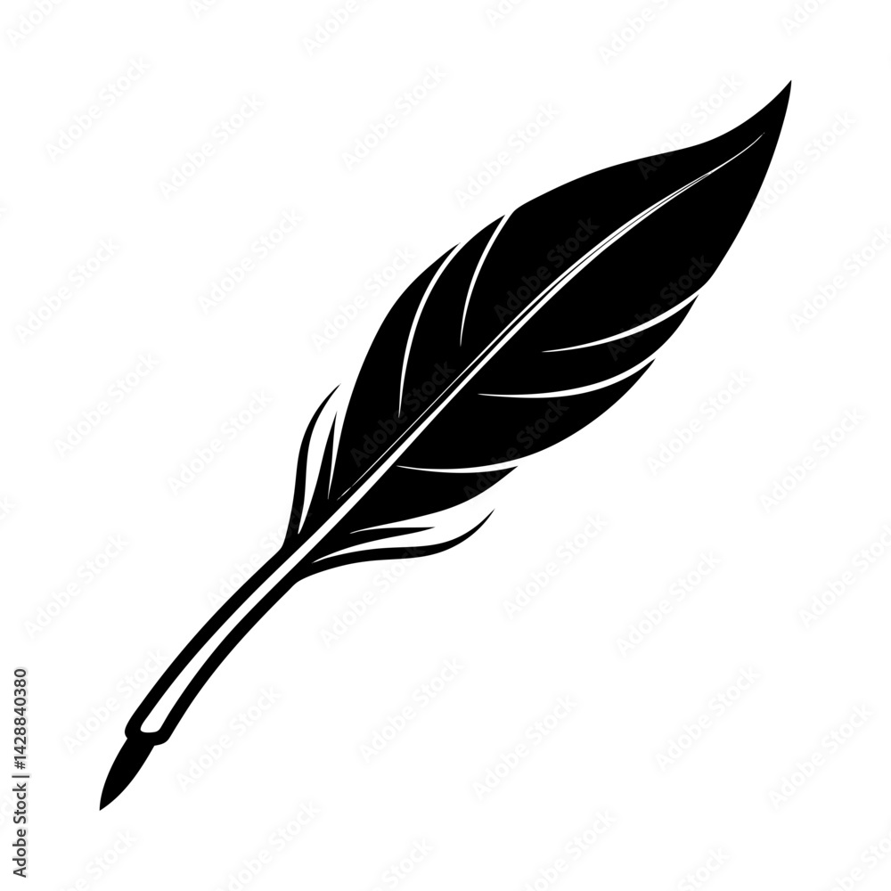 Obraz premium Vintage quill pen writing tool vector illustration silhouette