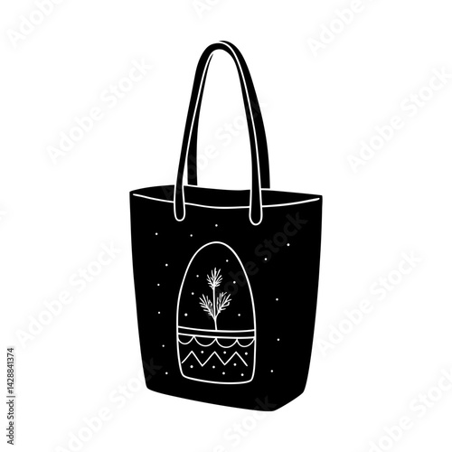 Canvas tote bag with plant design illustration silhouette