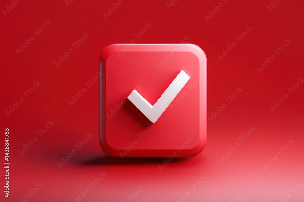 3d Vector A modern 3D check mark icon on a red rounded square