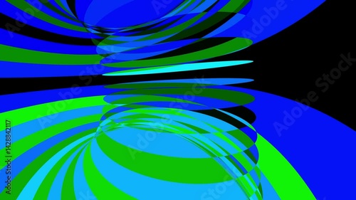  A symmetrical digital artwork featuring overlapping blue, green, and cyan ellipses, creating a vibrant, dynamic, and hypnotic illusion of depth and motion.