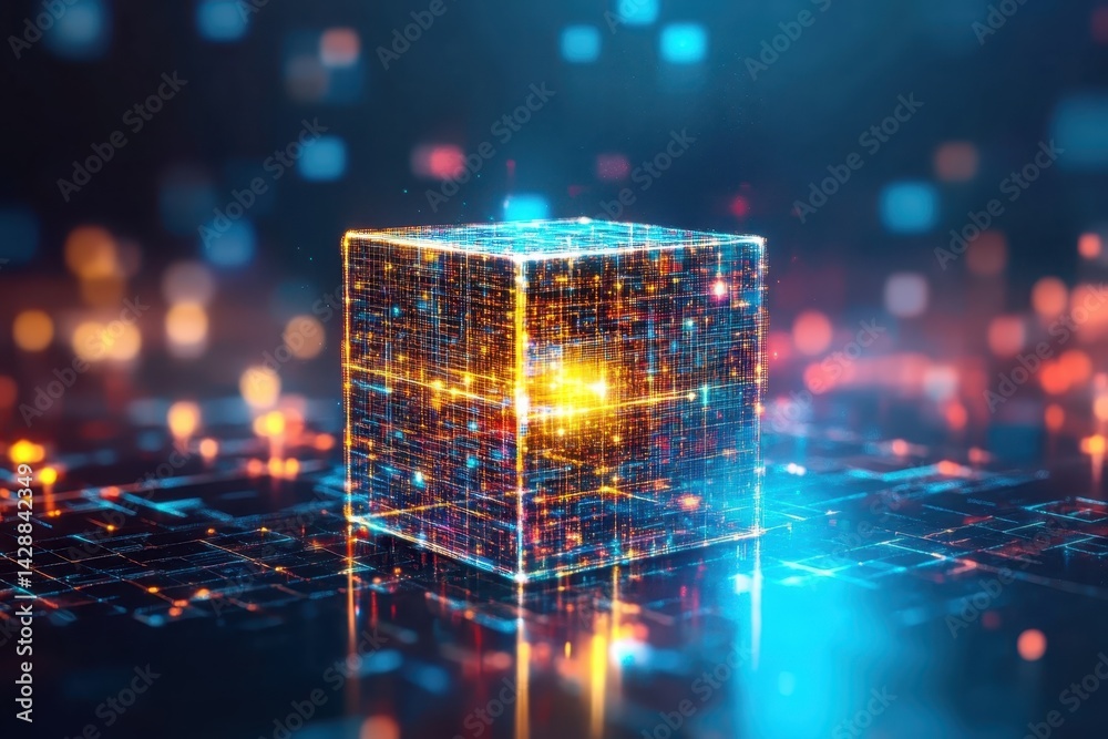 Data cube abstract cubic structure. Symbol of technology