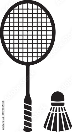 badminton racket and shuttlecock icon over white background, vector illustration