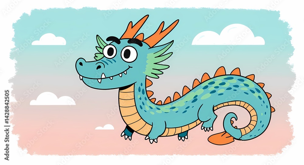 Fototapeta premium Simple and Expressive Dragon Sketch: Capturing the Essence with Concise Lines 