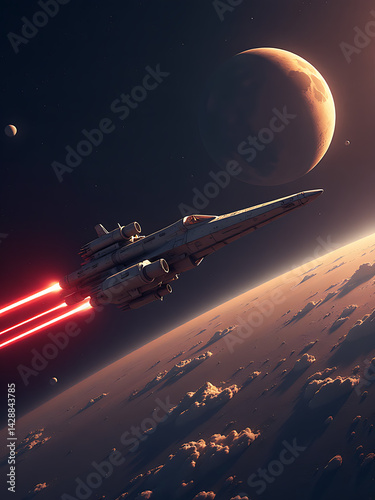 Obraz na płótnie Spacecraft Flying Over Planets For Star Wars Day w salonie