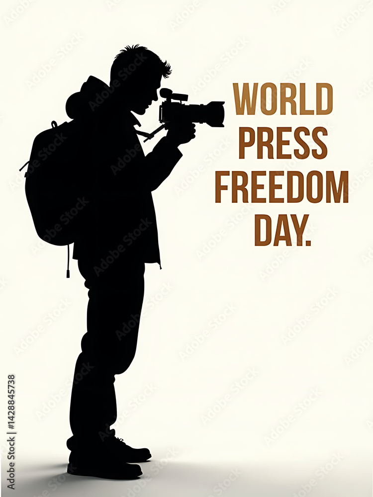 Silhouette Of Reporter With Camera Capturing Images On World Press Freedom Day