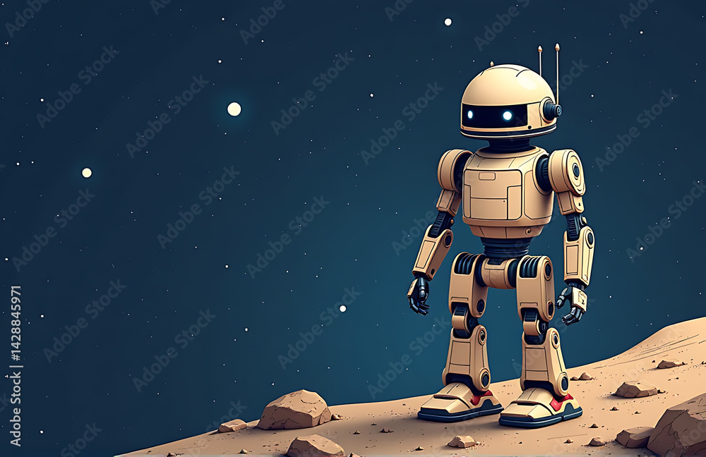 Robotic Droid Illustration In Space Theme For Star Wars Day