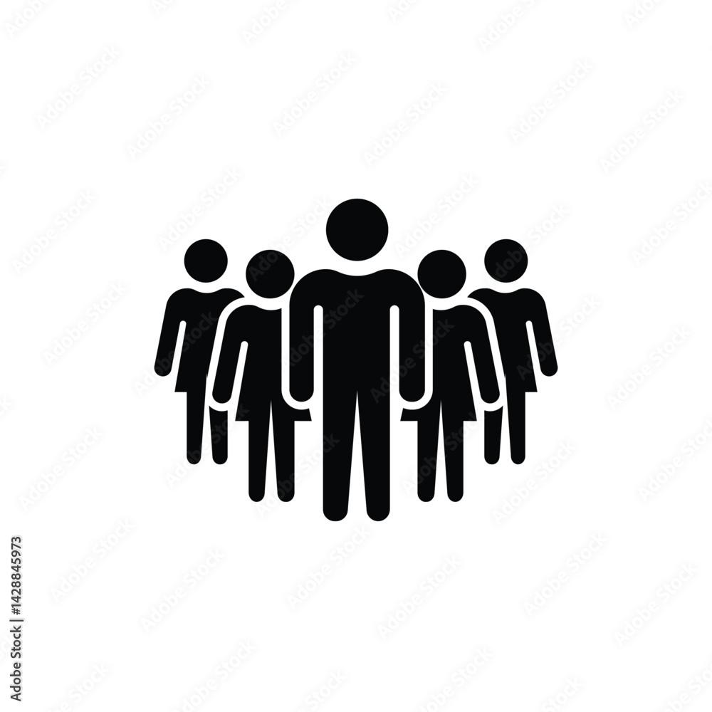 Inclusive group icon of five people in community silhouette Inclusive group icon of five people in community silhouette