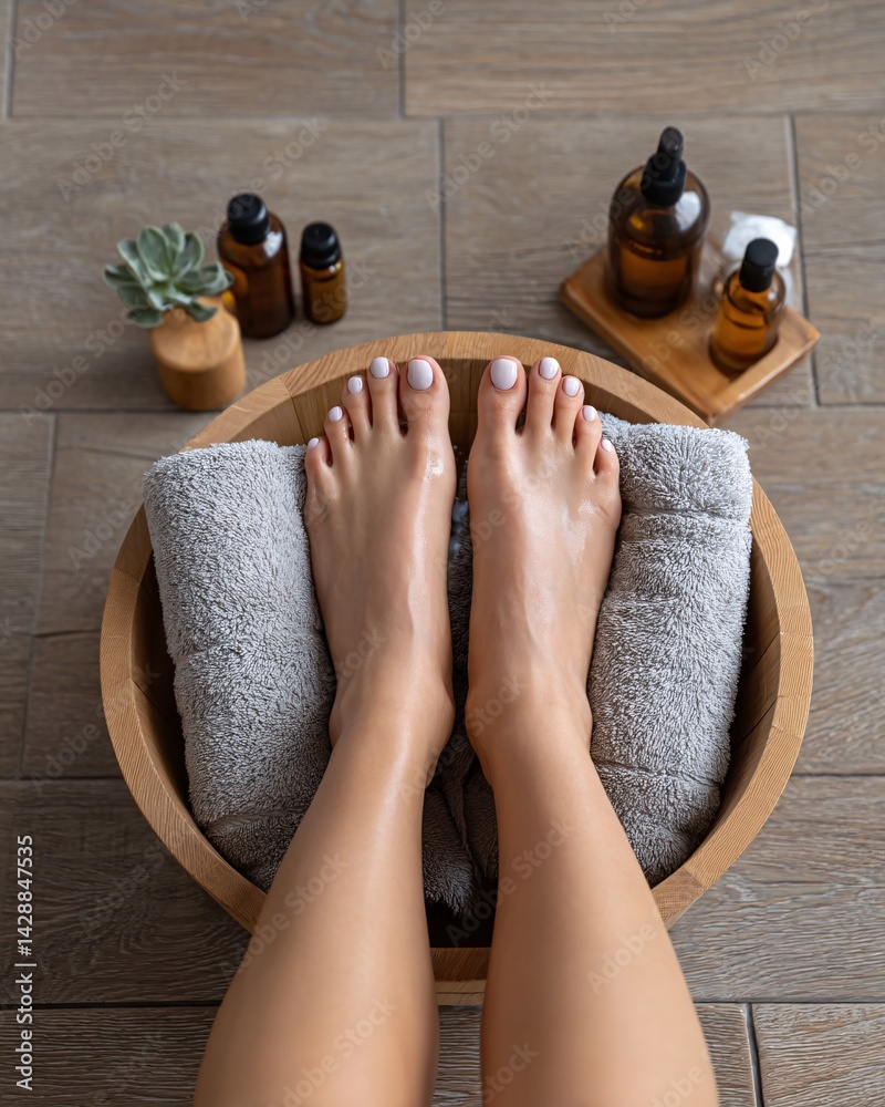 Relaxing Foot Spa Treatment with Essential Oils and Soft Towels in a Calm Setting