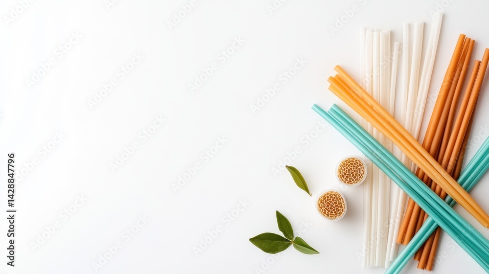 Obraz premium Eco-friendly straw design element on seamless white background