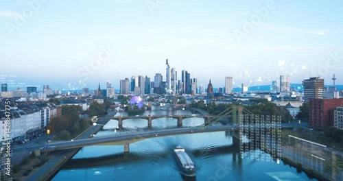 Timelapse of Skyline of Frankfurt am Main, Germany suitable for travel brochures, city guides, websites, articles, and social media posts.