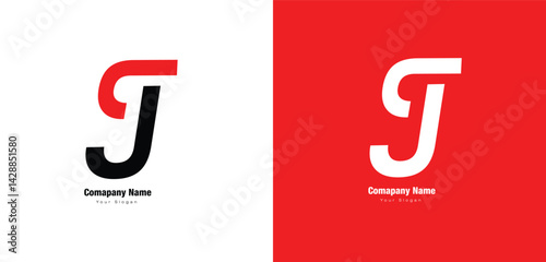 Initial Letter J Logo. Monogram Linear Style isolated on White and red Background. Usable for Business and Branding Logos. Flat Vector Logo Design Template ...