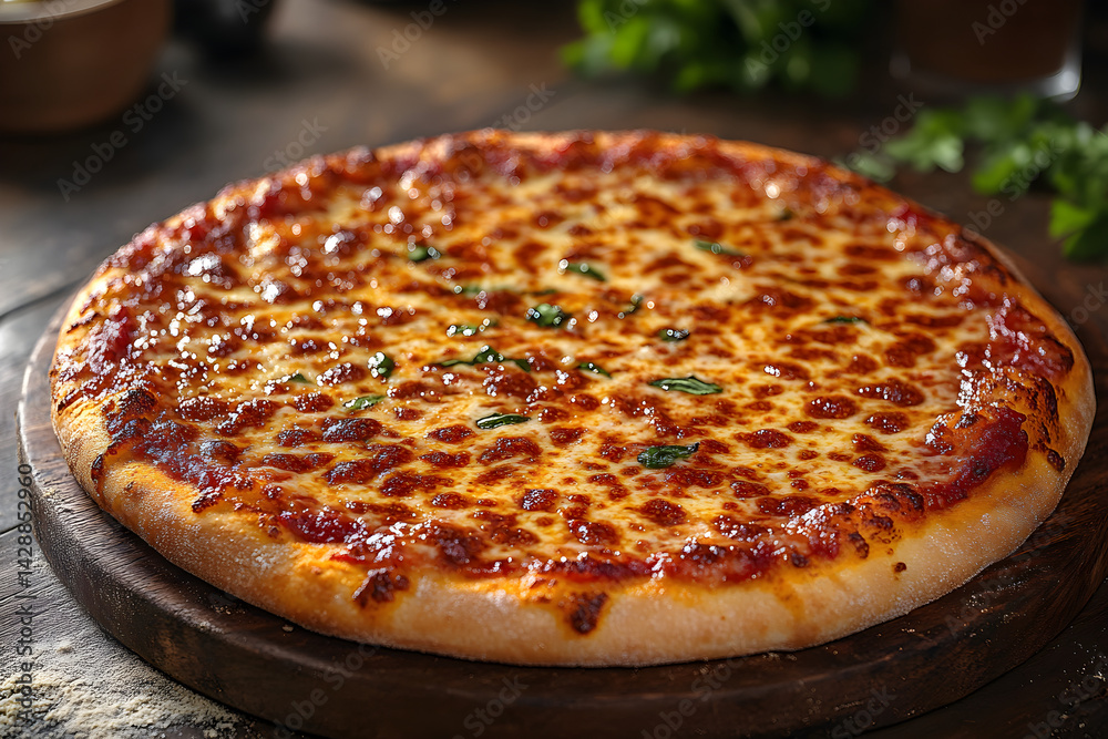 Classic cheese pizza with melted cheese and a crispy golden crust