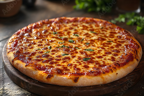 Obraz na płótnie Classic cheese pizza with melted cheese and a crispy golden crust w salonie