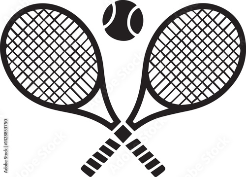 tennis racket with ball sport equipment vector illustration silhouette style icon design