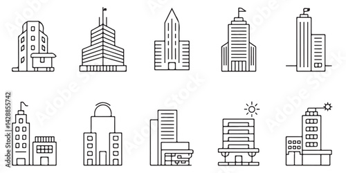 set vector various Buildings icon and office icon silhouettes